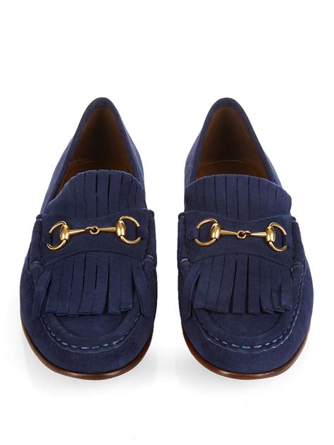 gucci blue suede soccer loafers|Gucci suede horsebit loafer.